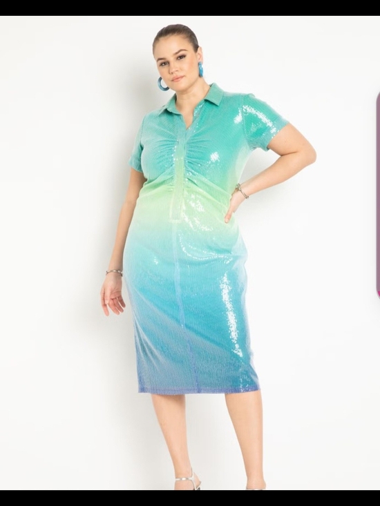 Eloquii Dresses & Skirts - Eloquii Ombre Sequin Polo Dress in Green and Blue